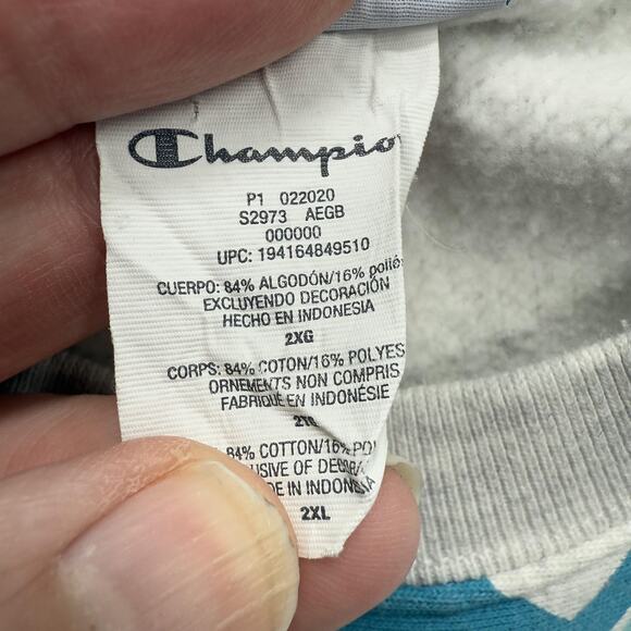 Champion Reverse Weave Sweatshirt Mens 2XL Gray Blue All Over Logo Pullover Crew - Picture 5 of 10